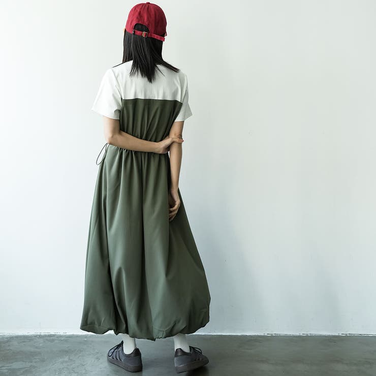 ドッキングバルーンワンピース 異素材切替 無地 | mili an deni | 詳細画像12 