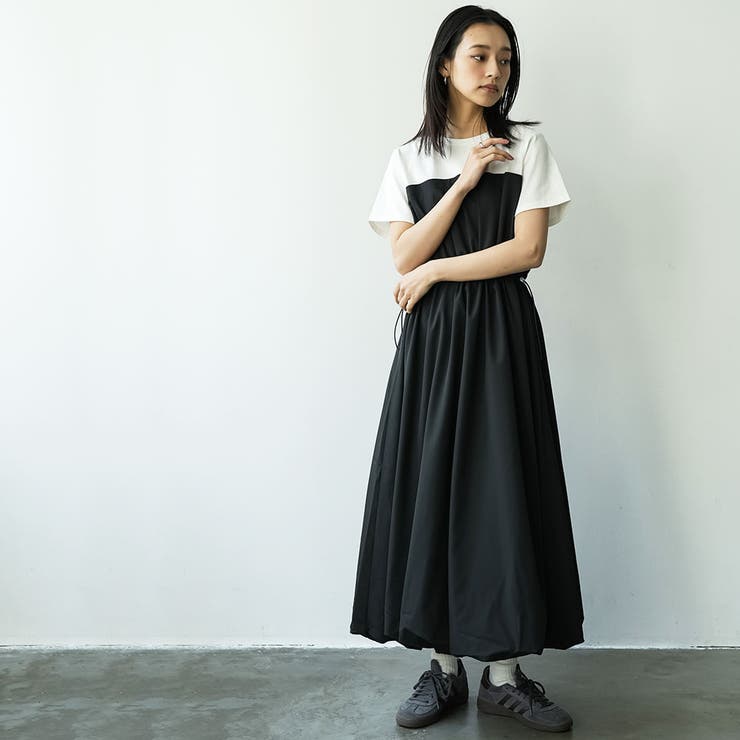 ドッキングバルーンワンピース 異素材切替 無地 | mili an deni | 詳細画像17 