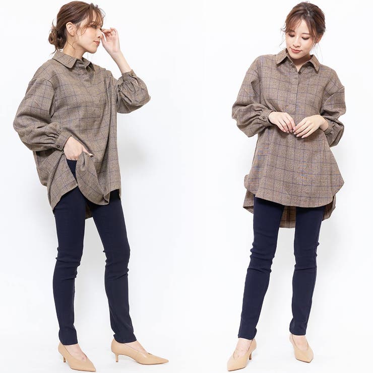 チェックバックタックシャツ サイドスリット グレンチェック | mili an deni | 詳細画像7 