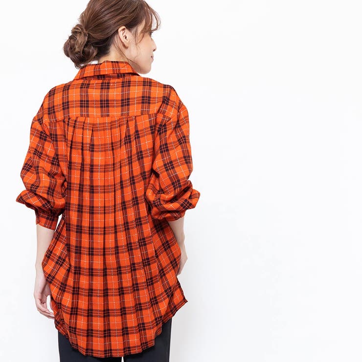 チェックバックタックシャツ サイドスリット グレンチェック | mili an deni | 詳細画像8 