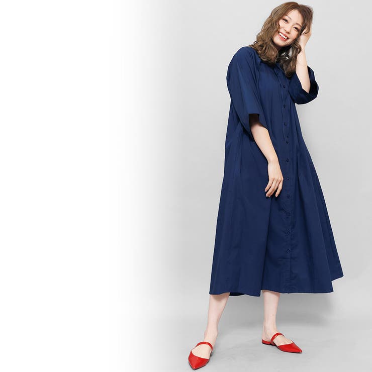 リボンタックシャツワンピース フレア 5分袖 | mili an deni | 詳細画像14 