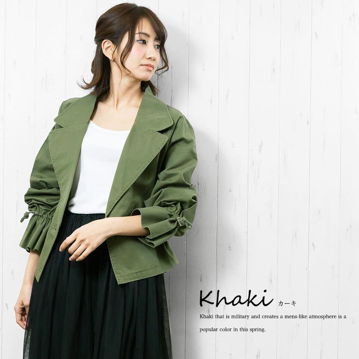 カーキ | ショートトレンチコート スプリングコート ショートコート | mili an deni