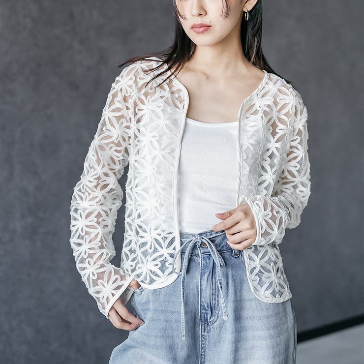 レディース コードレースノーカラージャケット フラワーモチーフ | mili an deni | 詳細画像8 