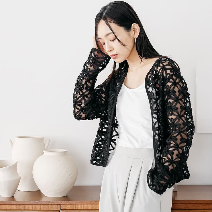 レディース コードレースノーカラージャケット フラワーモチーフ | mili an deni | 詳細画像12 