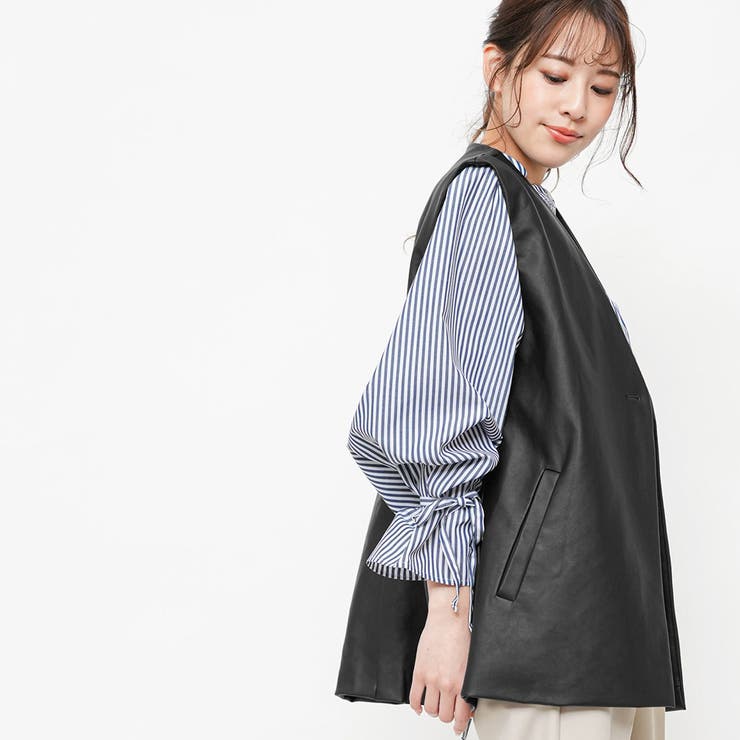 フェイクレザーレイヤードベスト ノースリーブ M | mili an deni | 詳細画像11 