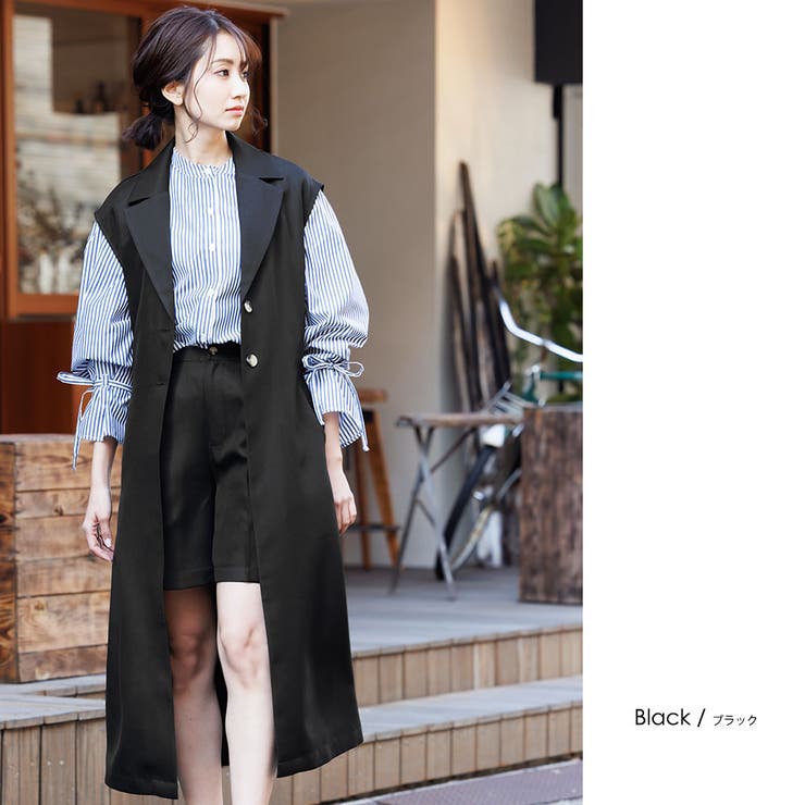 ブラック | ロングトレンチジレ ベスト ノースリーブ | mili an deni