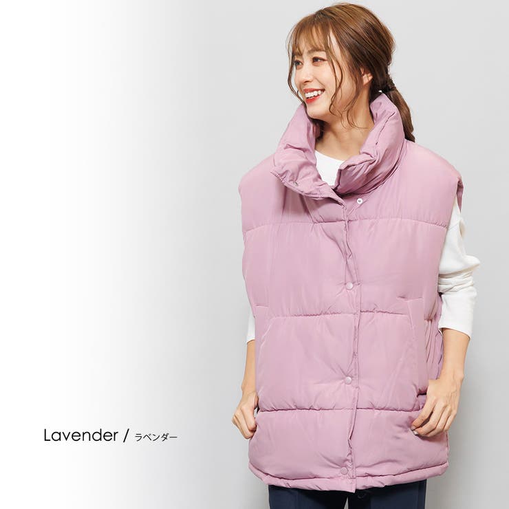 ピンク | ファイバーダウンオーバーベスト スタンドカラー 暖かい | mili an deni