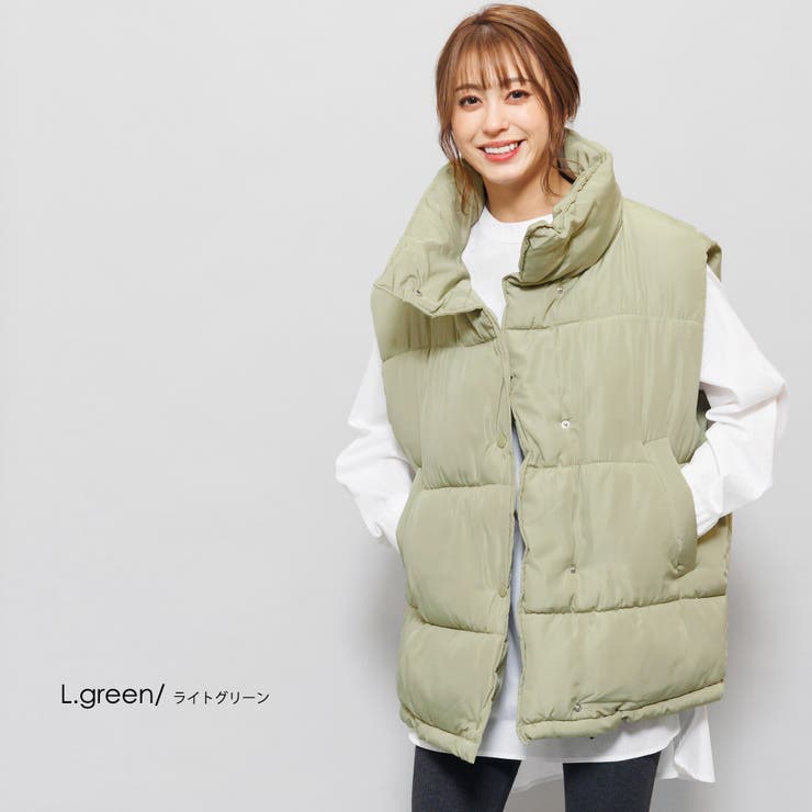 ライトグリーン | ファイバーダウンオーバーベスト スタンドカラー 暖かい | mili an deni
