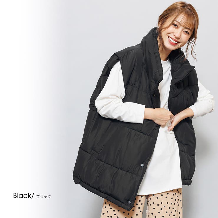 ブラック | ファイバーダウンオーバーベスト スタンドカラー 暖かい | mili an deni