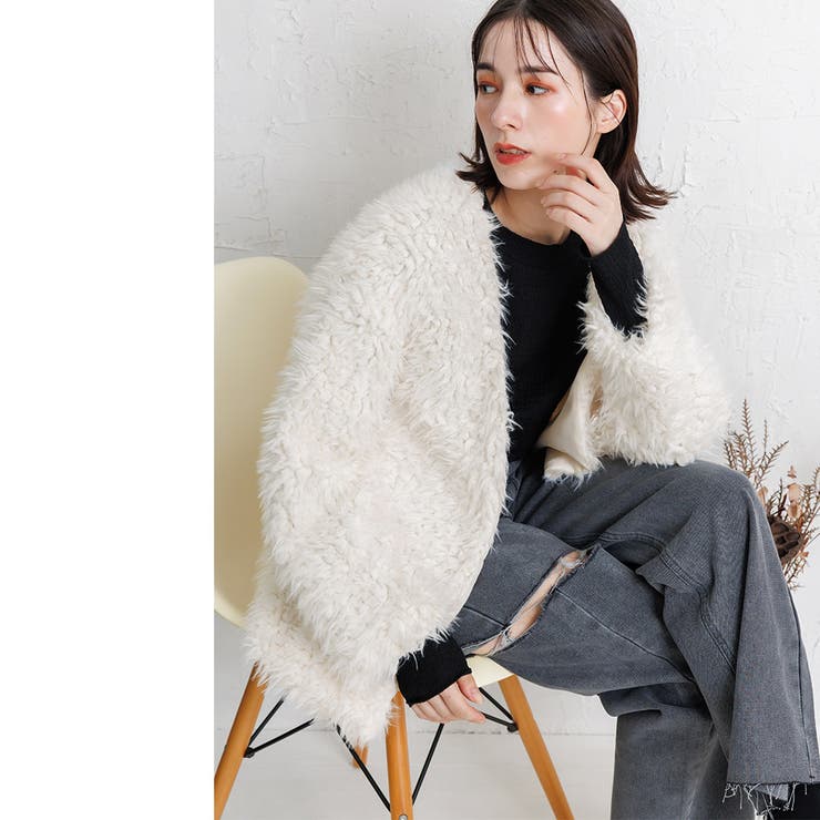 エステルボアミドル丈カーディガン ファー ノーカラー | mili an deni | 詳細画像5 