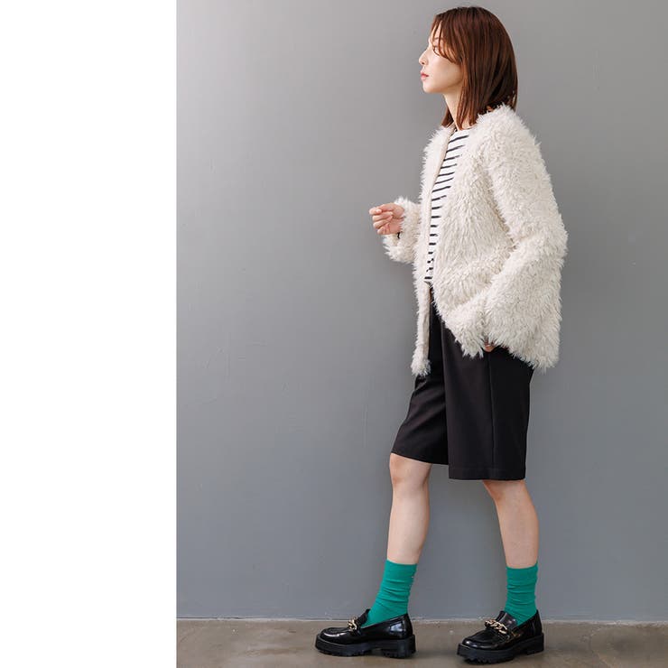 エステルボアミドル丈カーディガン ファー ノーカラー | mili an deni | 詳細画像13 