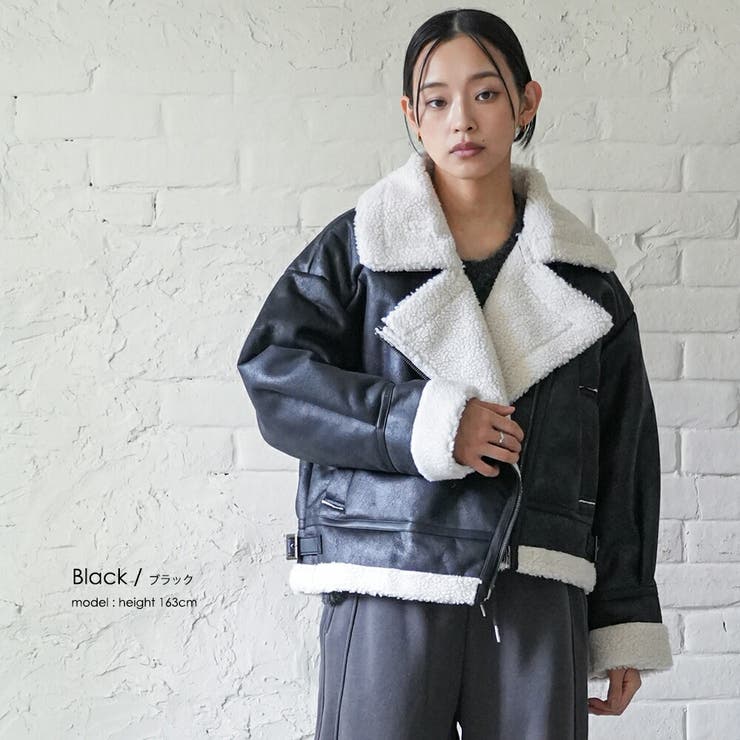 ムートンダブルジャケット フェイクムートンジャケット フェイクレザー | mili an deni | 詳細画像12 