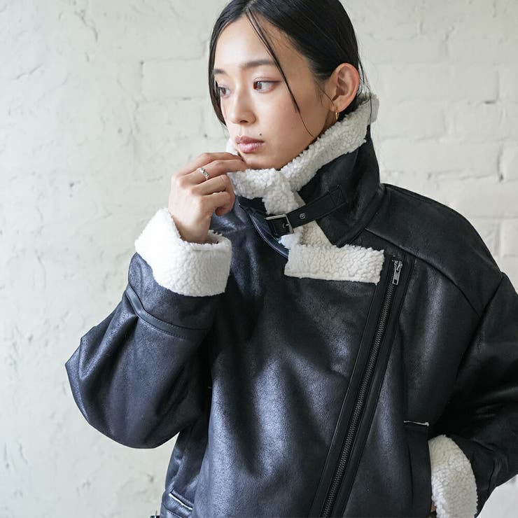 ムートンダブルジャケット フェイクムートンジャケット フェイクレザー | mili an deni | 詳細画像14 