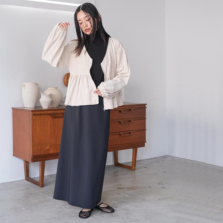 スウェードフロントジップペプラムブラウス Vネック ノーカラージップアップ | mili an deni | 詳細画像9 