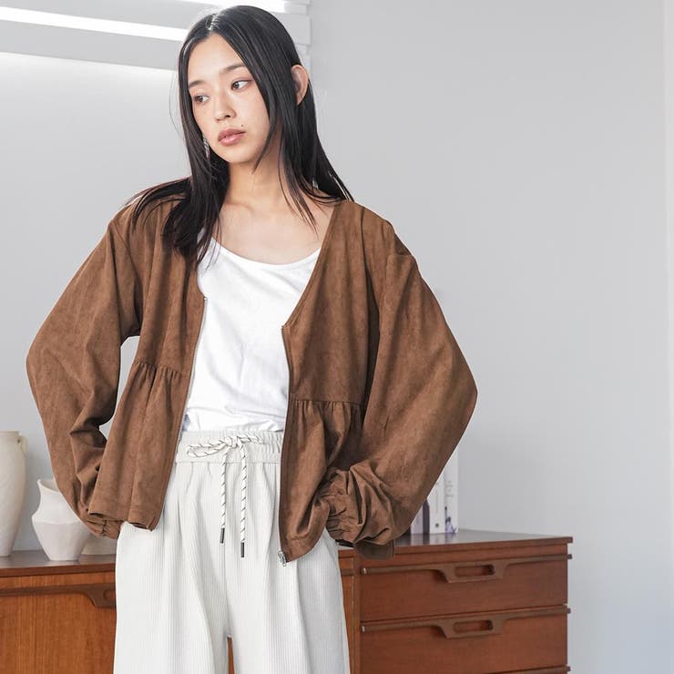 スウェードフロントジップペプラムブラウス Vネック ノーカラージップアップ | mili an deni | 詳細画像15 