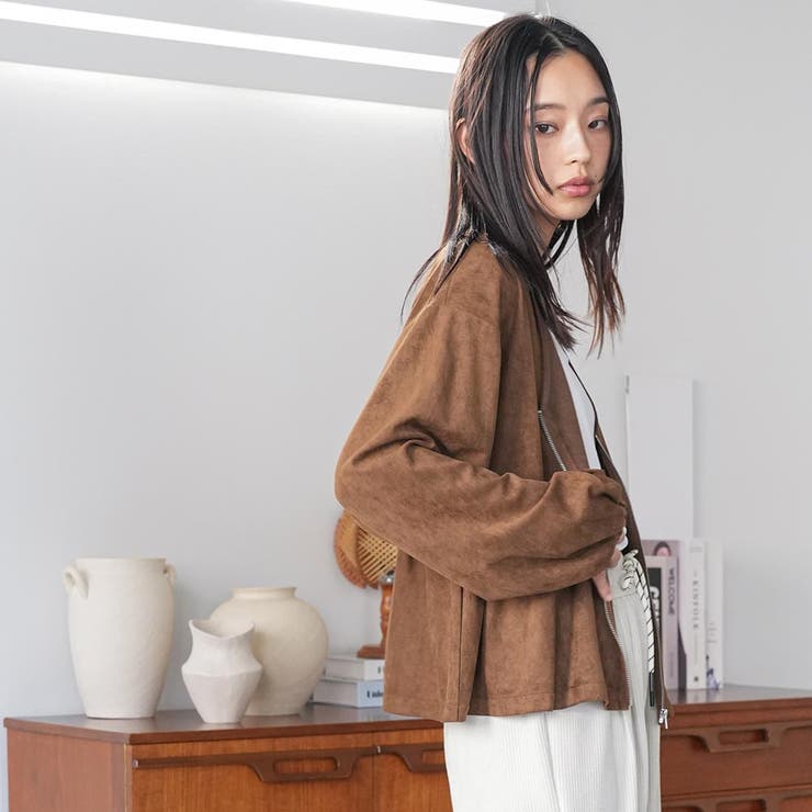 スウェードフロントジップペプラムブラウス Vネック ノーカラージップアップ | mili an deni | 詳細画像16 