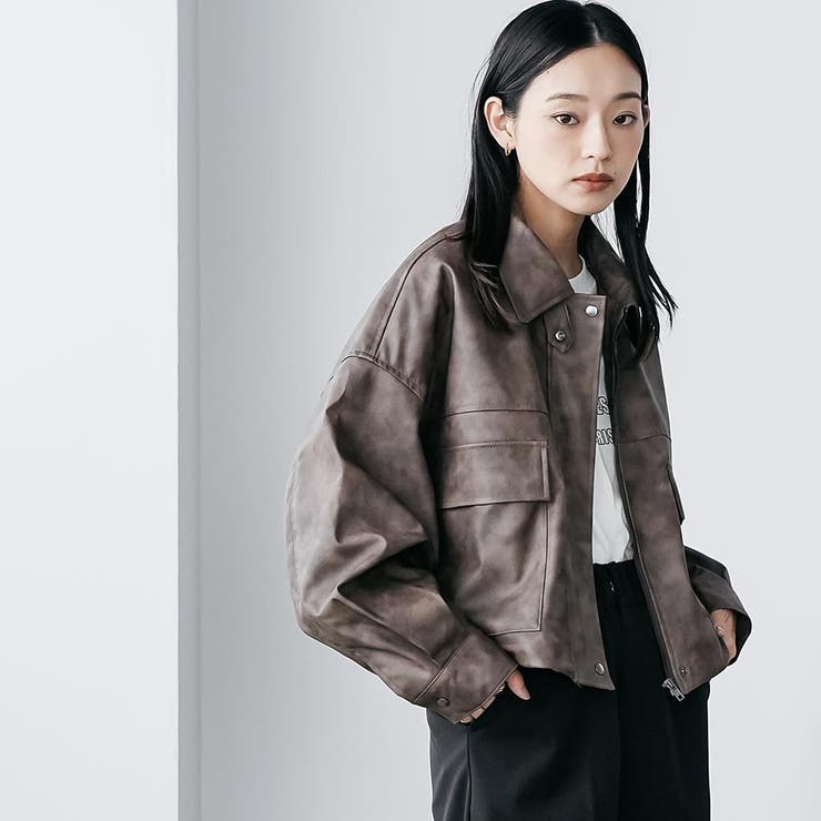 2WAYカラーフェイクレザーショートブルゾン 合成皮革 ジップアップ | mili an deni | 詳細画像8 