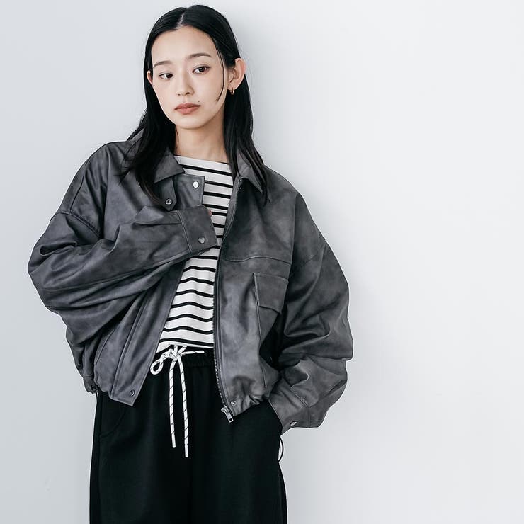 2WAYカラーフェイクレザーショートブルゾン 合成皮革 ジップアップ | mili an deni | 詳細画像13 