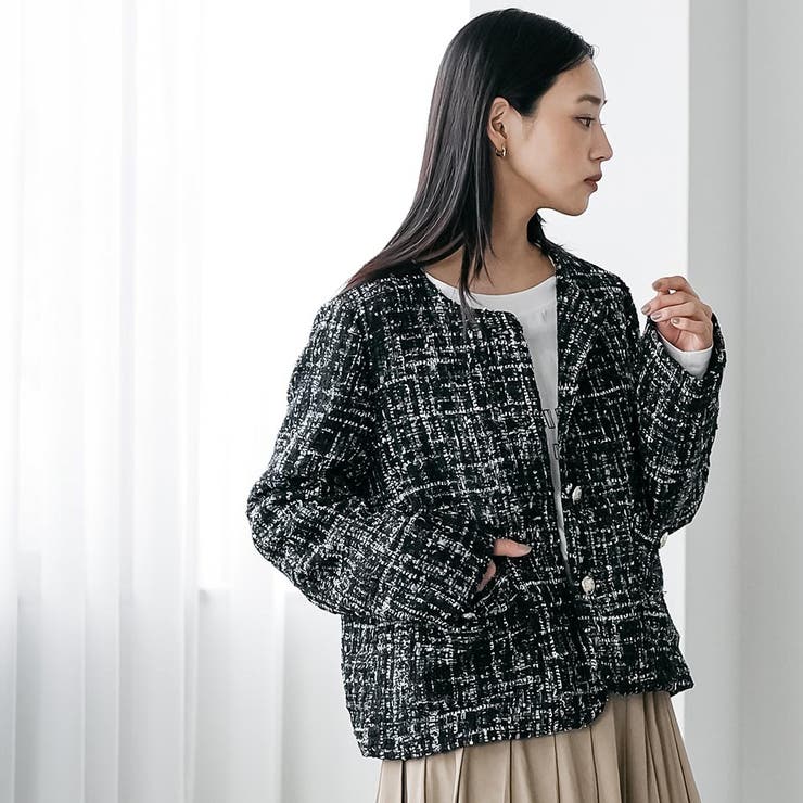ミックスツィードノーカラージャケット ノーカラー 柄入り | mili an deni | 詳細画像13 