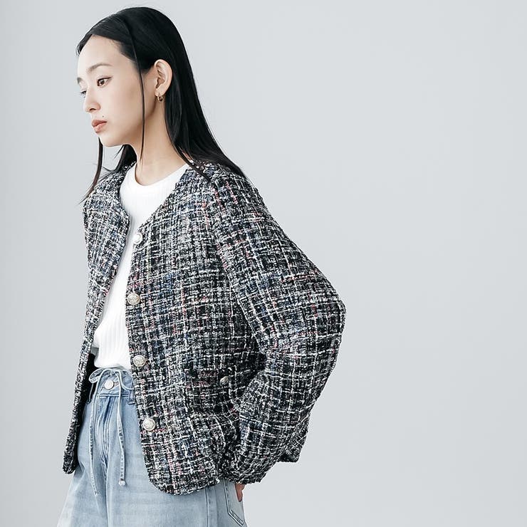 ミックスツィードノーカラージャケット ノーカラー 柄入り | mili an deni | 詳細画像18 