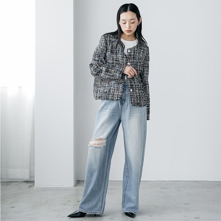 ミックスツィードノーカラージャケット ノーカラー 柄入り | mili an deni | 詳細画像21 