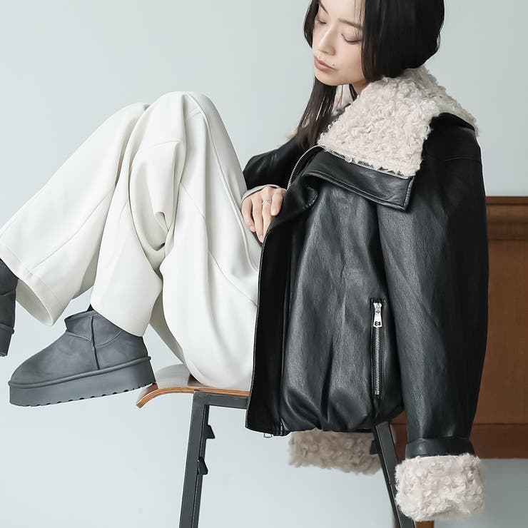 襟ファーフェイクレザーダウンジャケット 合成皮革 袖ファー | mili an deni | 詳細画像14 