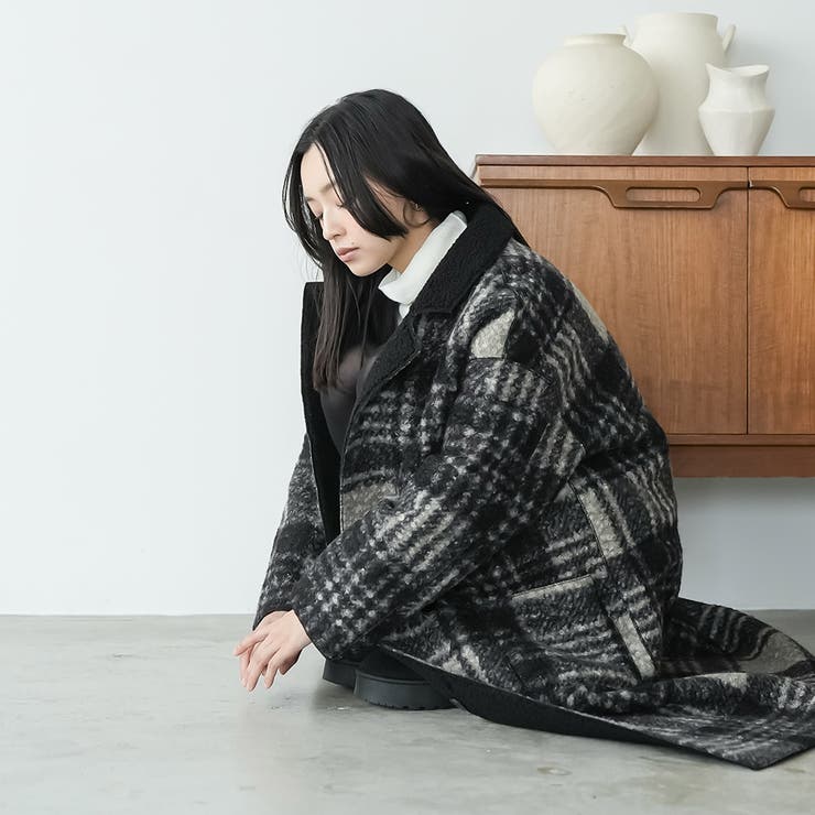 リバーシブルチェックボアコート ボアジャケット ファージャケット | mili an deni | 詳細画像8 