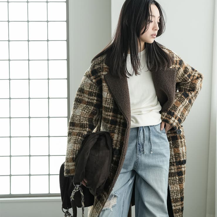 リバーシブルチェックボアコート ボアジャケット ファージャケット | mili an deni | 詳細画像15 