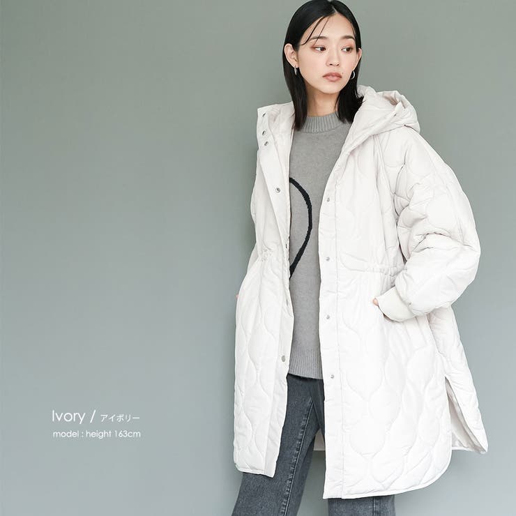 中綿キルトフード付きコート ビッグシルエット 微撥水[品番