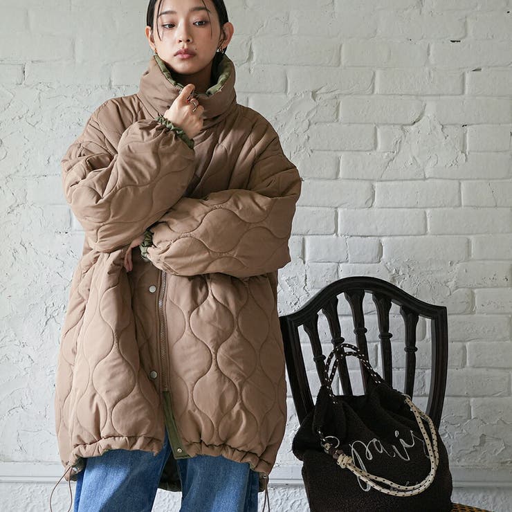 スタンドカラー中綿リバーシブルコート ビッグシルエット ファイバーダウン | mili an deni | 詳細画像10 