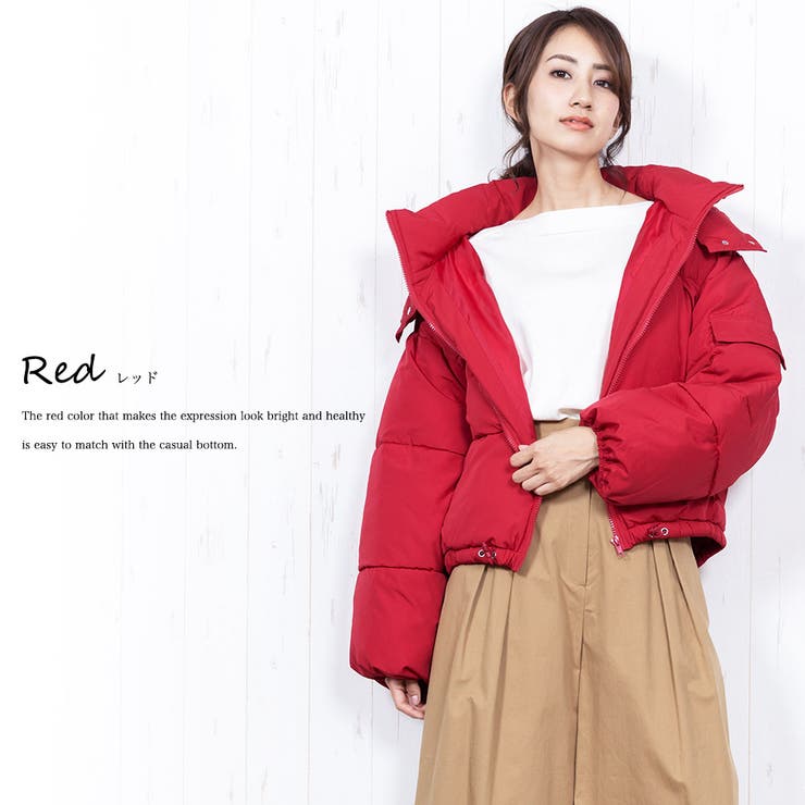レッド | フードファイバーダウン コート ボリューム袖 | mili an deni