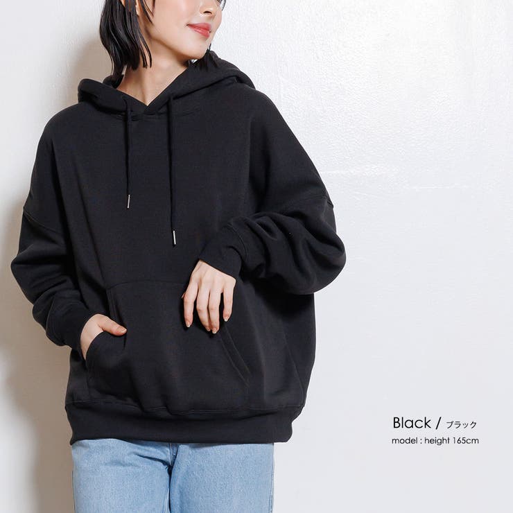 ブラック | 裏起毛フーディプルオーバー 長袖 スウェット | mili an deni