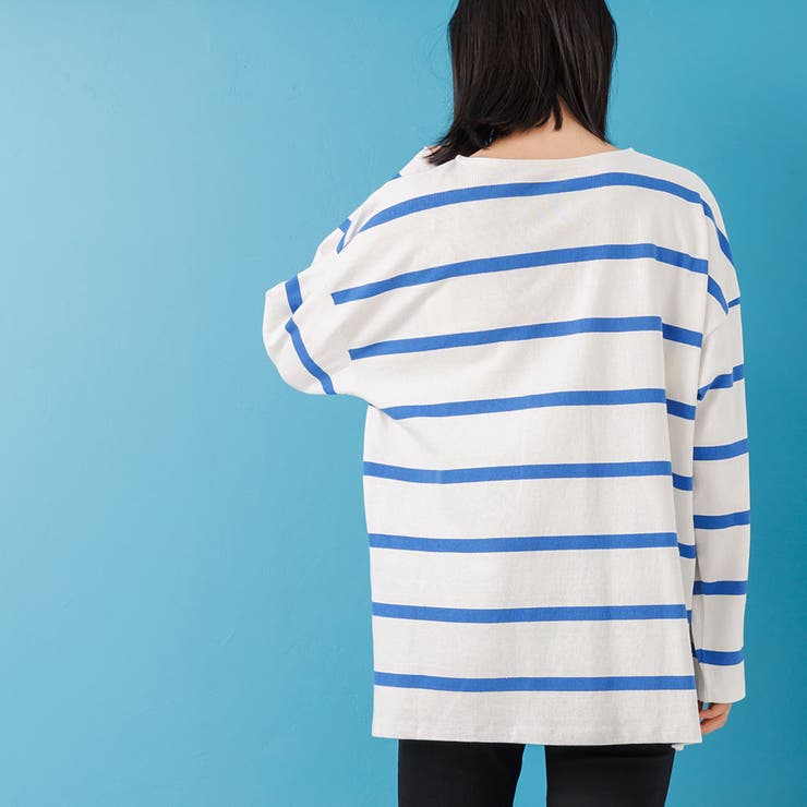 ワイドボーダー長袖Tシャツ ロンＴ ミドル丈 | mili an deni | 詳細画像6 