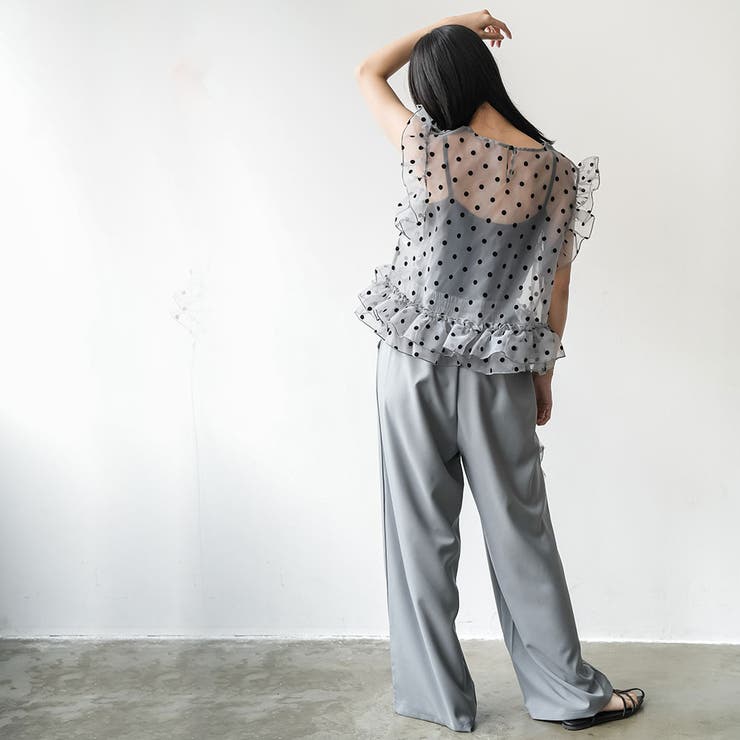 ドットチュールトップス ペプラム ノーカラー | mili an deni | 詳細画像13 