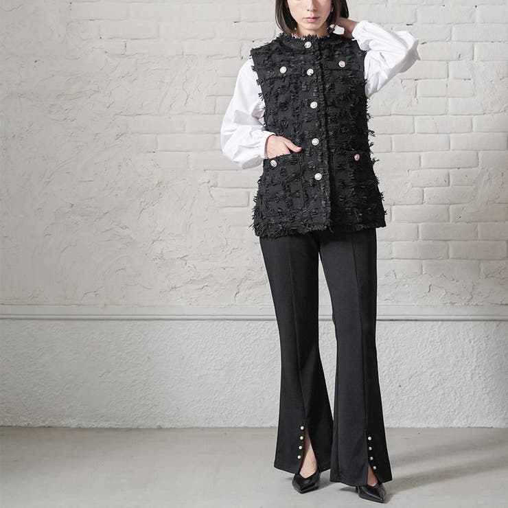 ツィードフリンジベスト クルーネック フロントボタン | mili an deni | 詳細画像9 