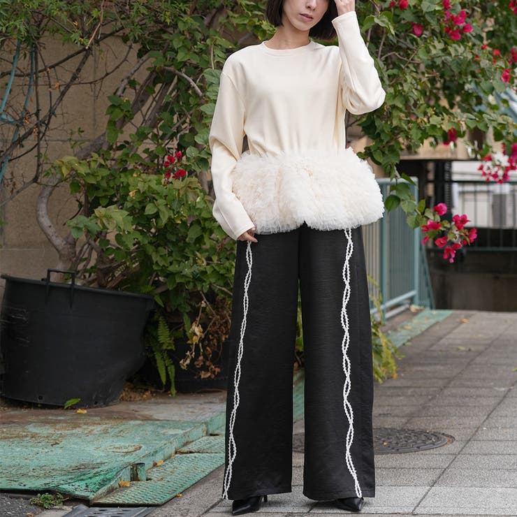 レディース フェザーチュール切替プルオーバー ペプラム | mili an deni | 詳細画像9 