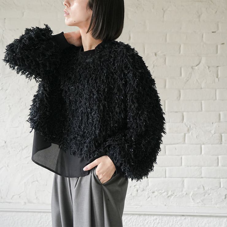 ラメシャギーレイヤードニットプルオーバー 重ね着 クルーネック | mili an deni | 詳細画像17 