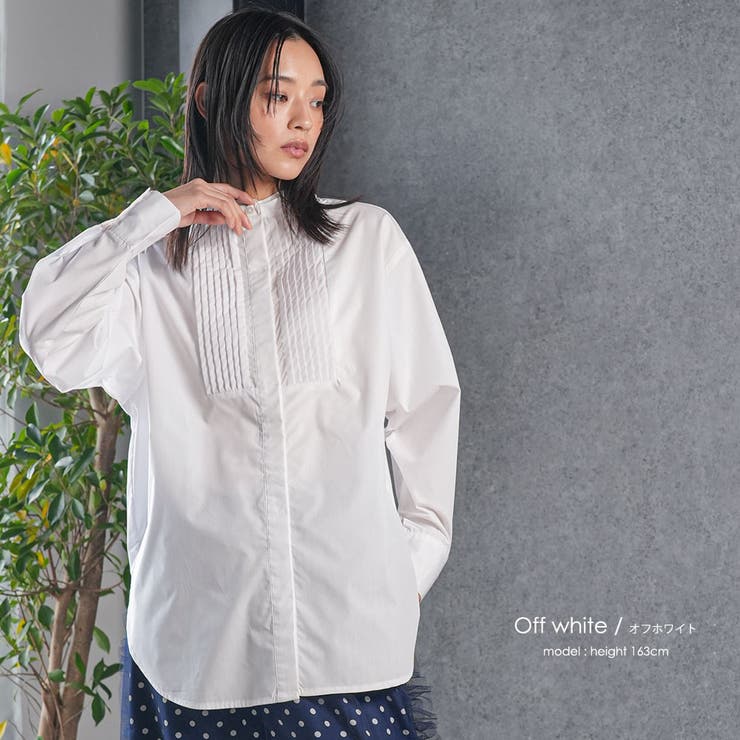 ノーカラータキシードシャツ ピンタック 裾ラウンド | mili an deni | 詳細画像7 