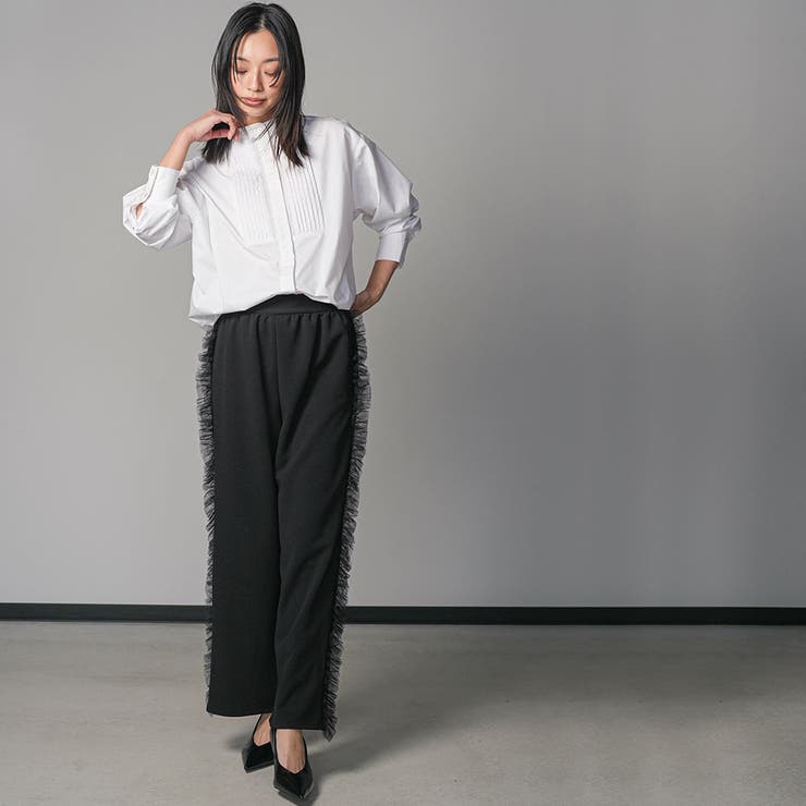 ノーカラータキシードシャツ ピンタック 裾ラウンド | mili an deni | 詳細画像10 