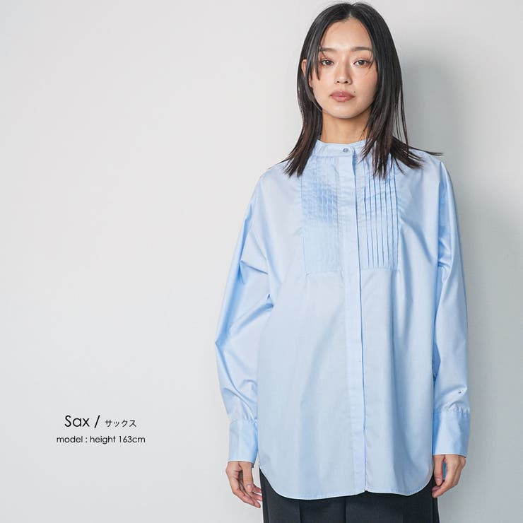 ノーカラータキシードシャツ ピンタック 裾ラウンド | mili an deni | 詳細画像12 