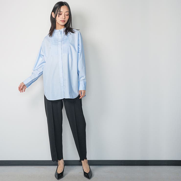 ノーカラータキシードシャツ ピンタック 裾ラウンド | mili an deni | 詳細画像15 