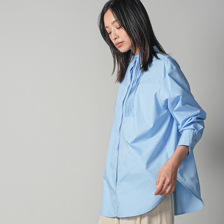 ノーカラータキシードシャツ ピンタック 裾ラウンド | mili an deni | 詳細画像23 