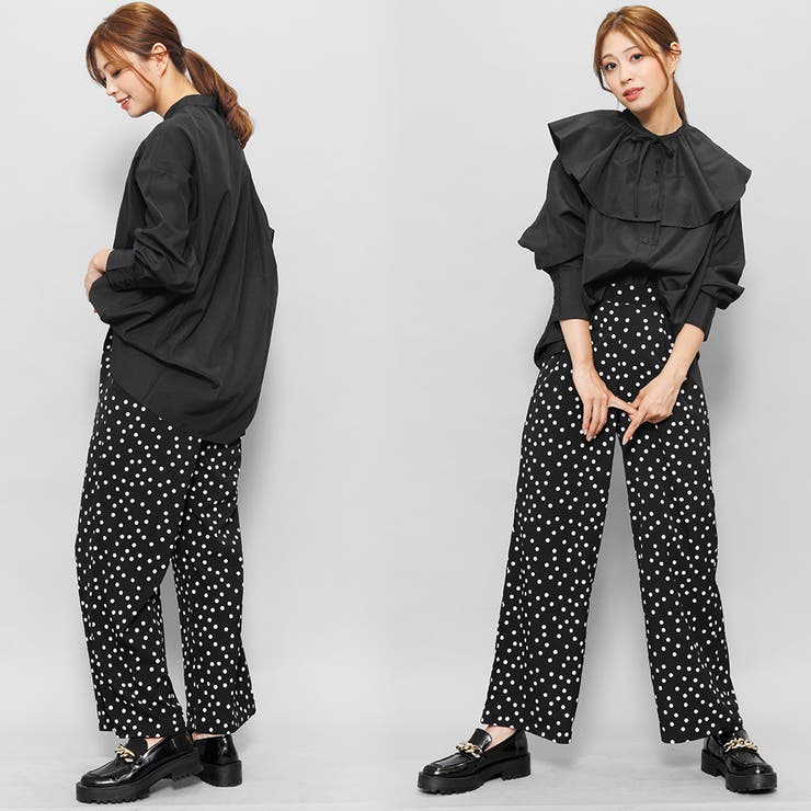 取り外しラッフル襟バンドカラーシャツ 長袖 黒 | mili an deni | 詳細画像14 