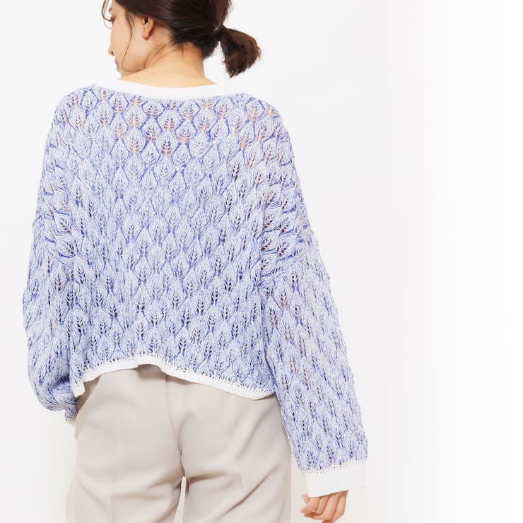 かぎ針編みリーフ柄ショートニット クルーネック 長袖 | mili an deni | 詳細画像6 