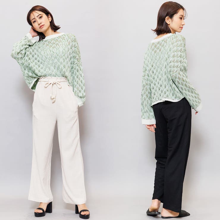 かぎ針編みリーフ柄ショートニット クルーネック 長袖 | mili an deni | 詳細画像10 