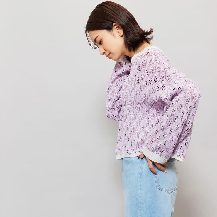 かぎ針編みリーフ柄ショートニット クルーネック 長袖 | mili an deni | 詳細画像12 