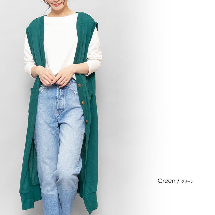 Vネックロングニットベスト ジレ ベスト[品番：MADW0004054