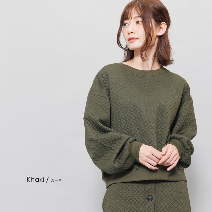 カーキ | カットキルト袖バルーン トレーナー 長袖 | mili an deni