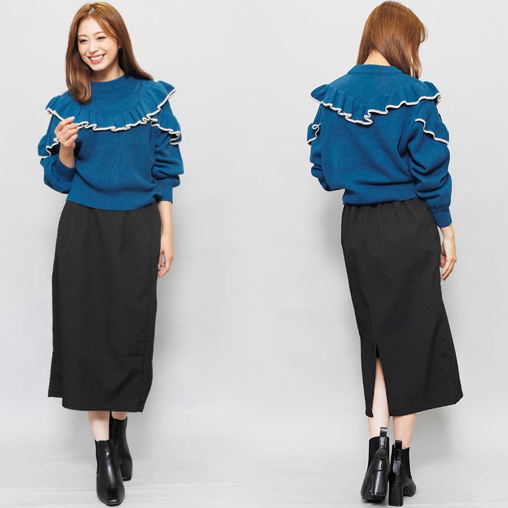 胸フリル畦編みニットプルオーバー ニット ドロップショルダー | mili an deni | 詳細画像8 