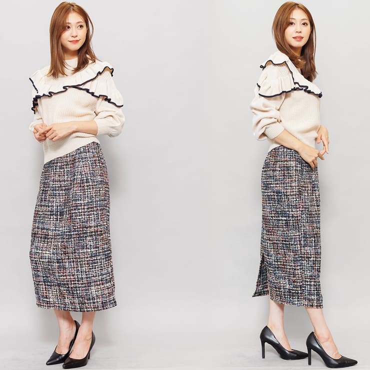 胸フリル畦編みニットプルオーバー ニット ドロップショルダー | mili an deni | 詳細画像12 